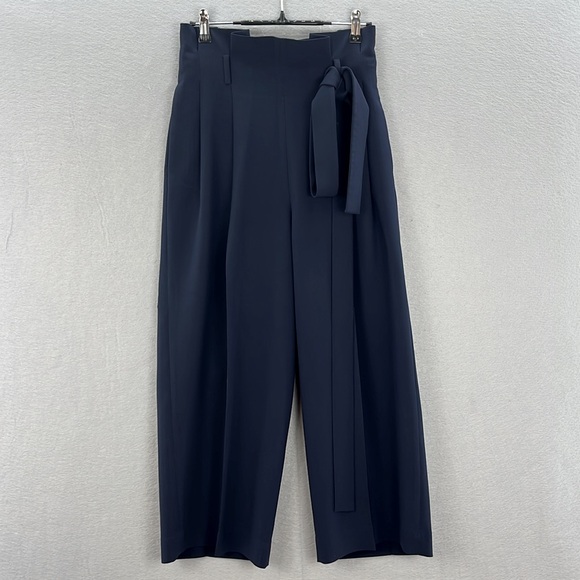 COS - NWOT women’s ultra high-rise belted paper bag wide leg cropped navy blue 4 - Picture 4 of 8